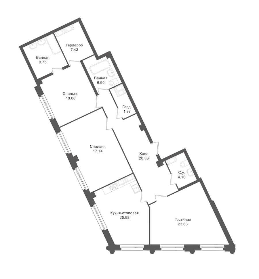 3-комнатная, 119 м² — ЖК ЖК "Esper Club"