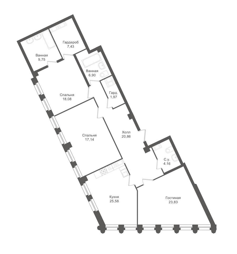 3-комнатная, 119 м² — ЖК ЖК "Esper Club"