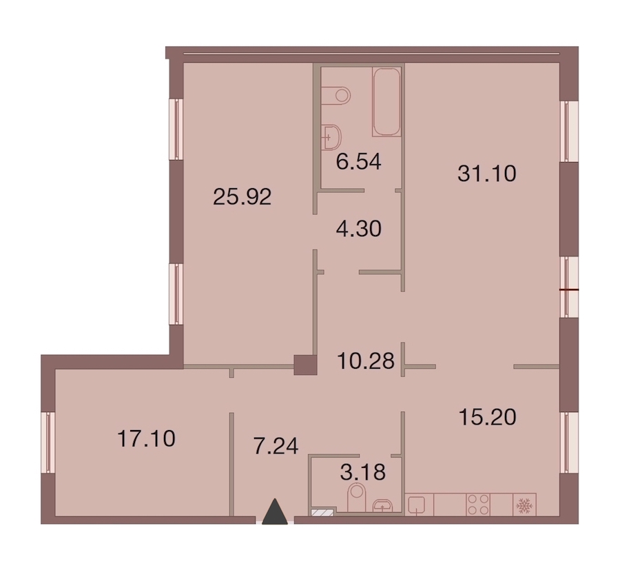 3-комнатная, 121 м² — ЖК ЖК Neva Haus (Нева Хаус)