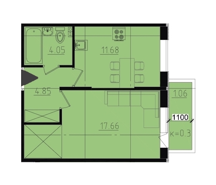 1-комнатная, 39 м² — ЖК ЖК Ювента