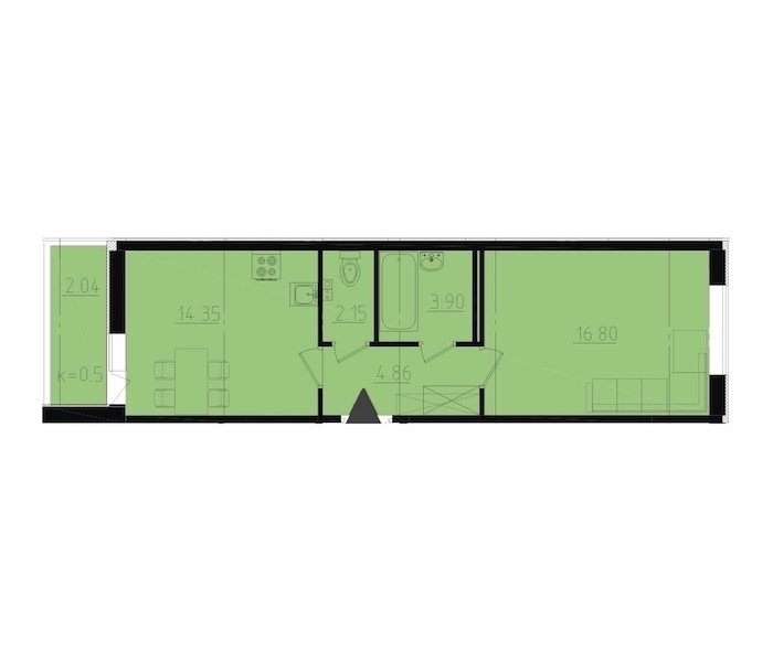 1-комнатная, 44 м² — ЖК ЖК Ювента