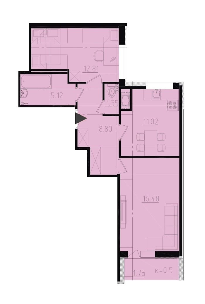 2-комнатная, 57 м² — ЖК ЖК Ювента
