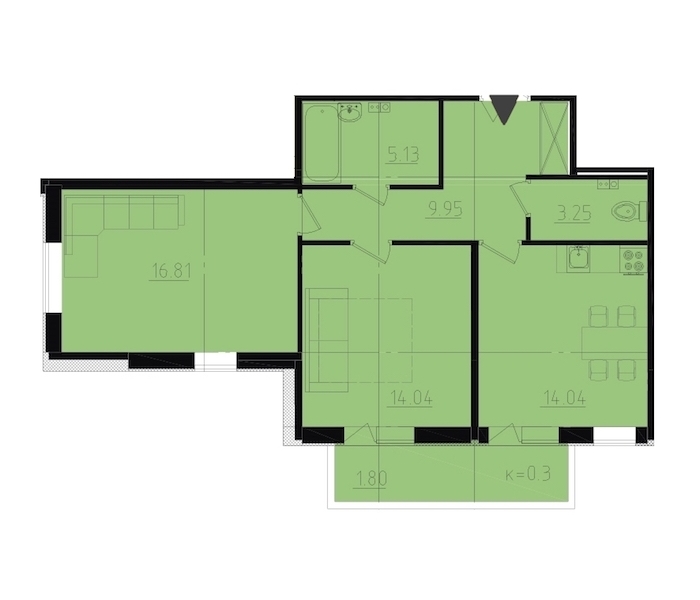 2-комнатная, 65 м² — ЖК ЖК Ювента