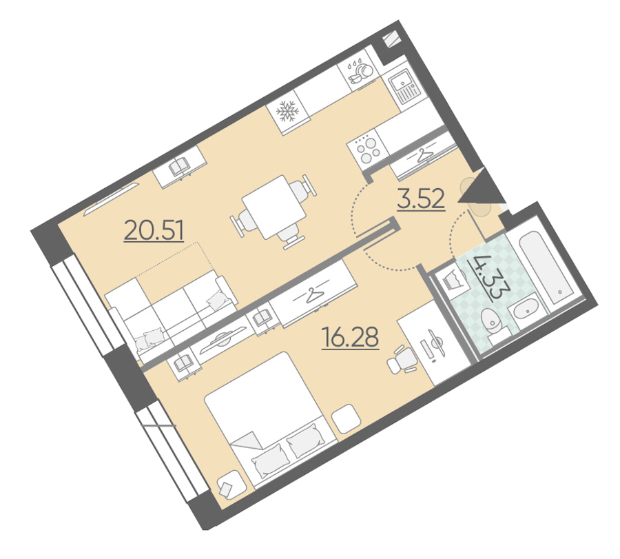 1-комнатная, 45 м² — ЖК ЖК Riviere Noire (Ривьер Нуар)