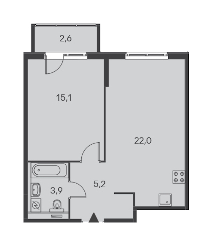 1-комнатная, 47 м² — ЖК ЖК Дальневосточный 15