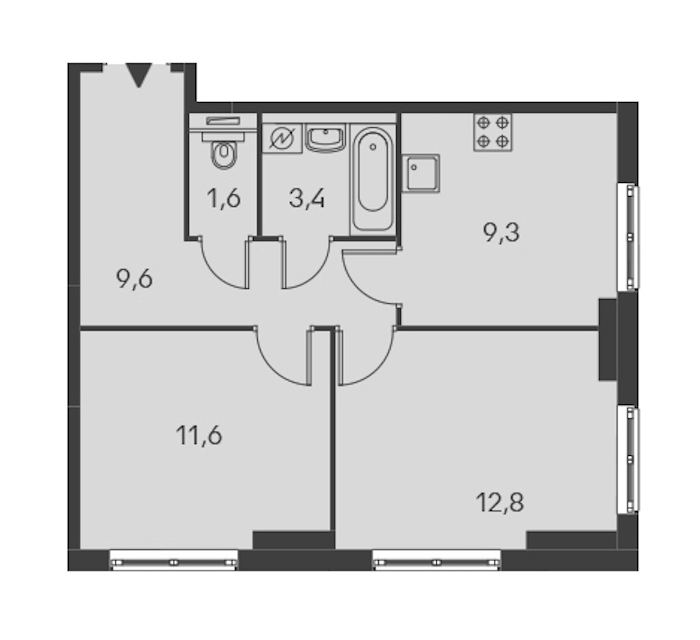 2-комнатная, 48 м² — ЖК ЖК Дальневосточный 15