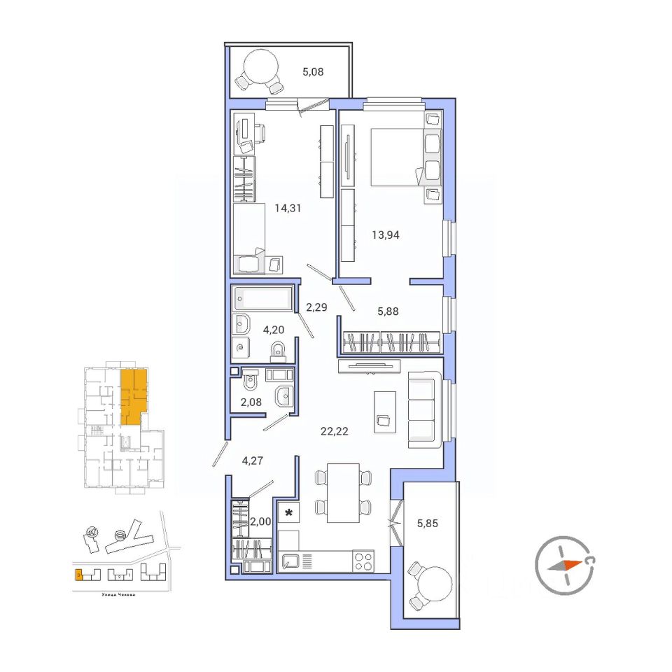 3-комнатная, 75.93 м² — ЖК ЖК Айкью Гатчина(IQ Гатчина)
