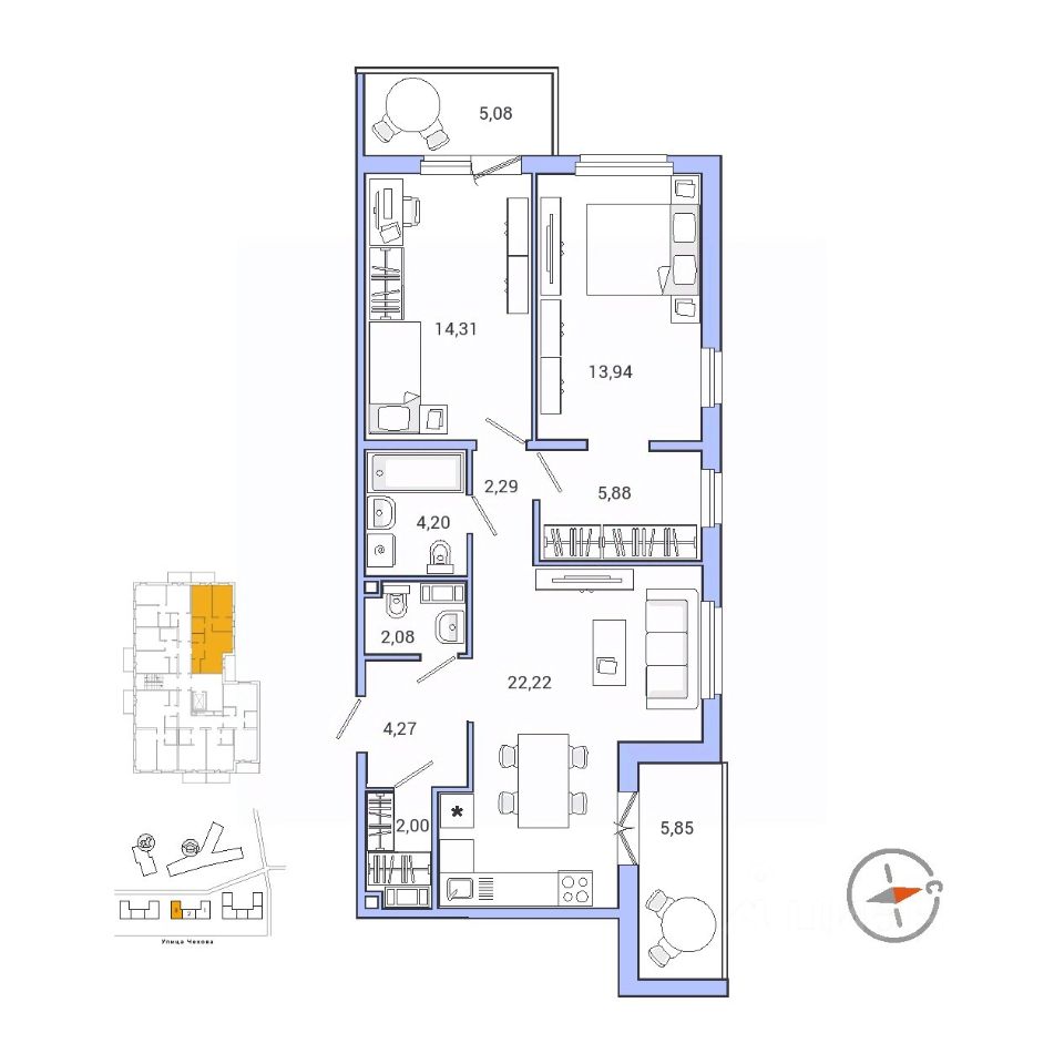 3-комнатная, 75.94 м² — ЖК ЖК Айкью Гатчина(IQ Гатчина)