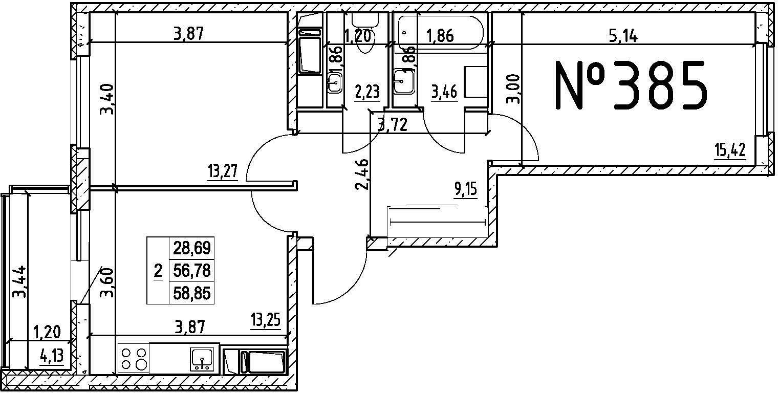2-комнатная, 62 м² — ЖК Ап-квартал Московский (Up-квартал Московский)