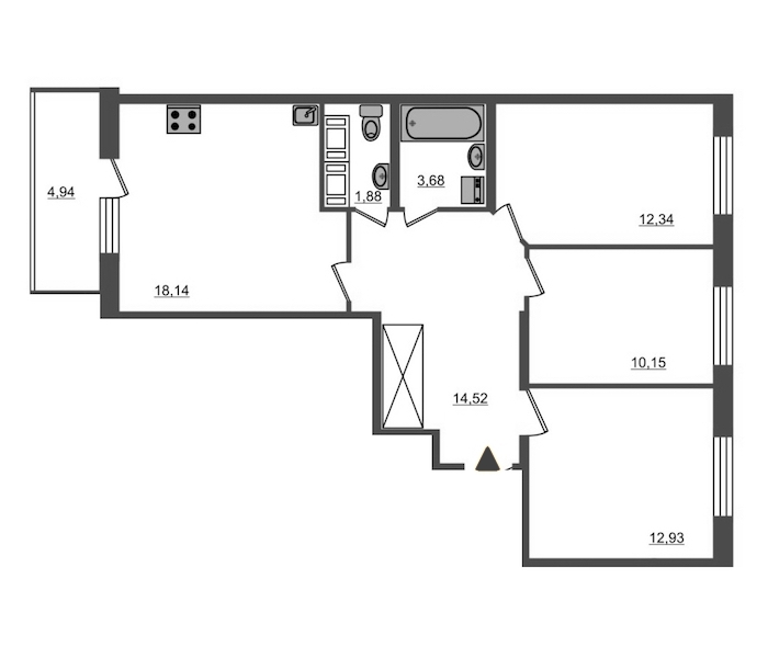 3-комнатная, 74 м² — ЖК ЖК Полис на Неве