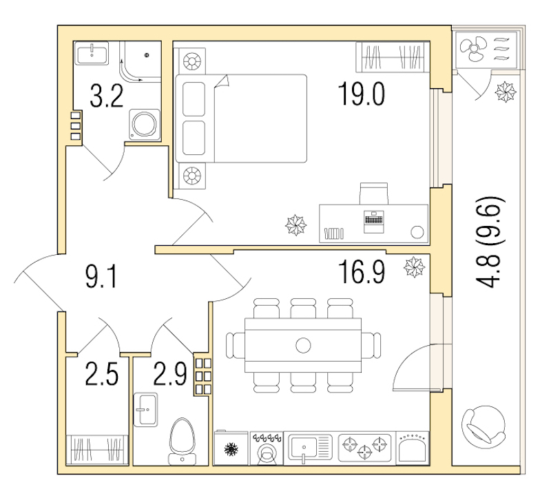 1-комнатная, 59 м² — ЖК ЖК Жемчужный берег