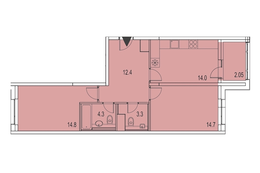 2-комнатная, 66 м² — ЖК ЖК Лайф Лесная