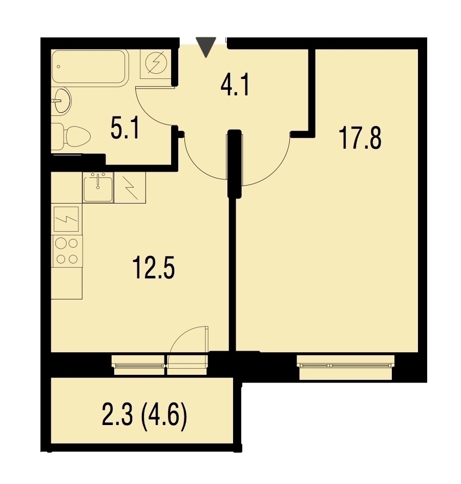 1-комнатная, 40 м² — ЖК ЖК Жемчужный Каскад