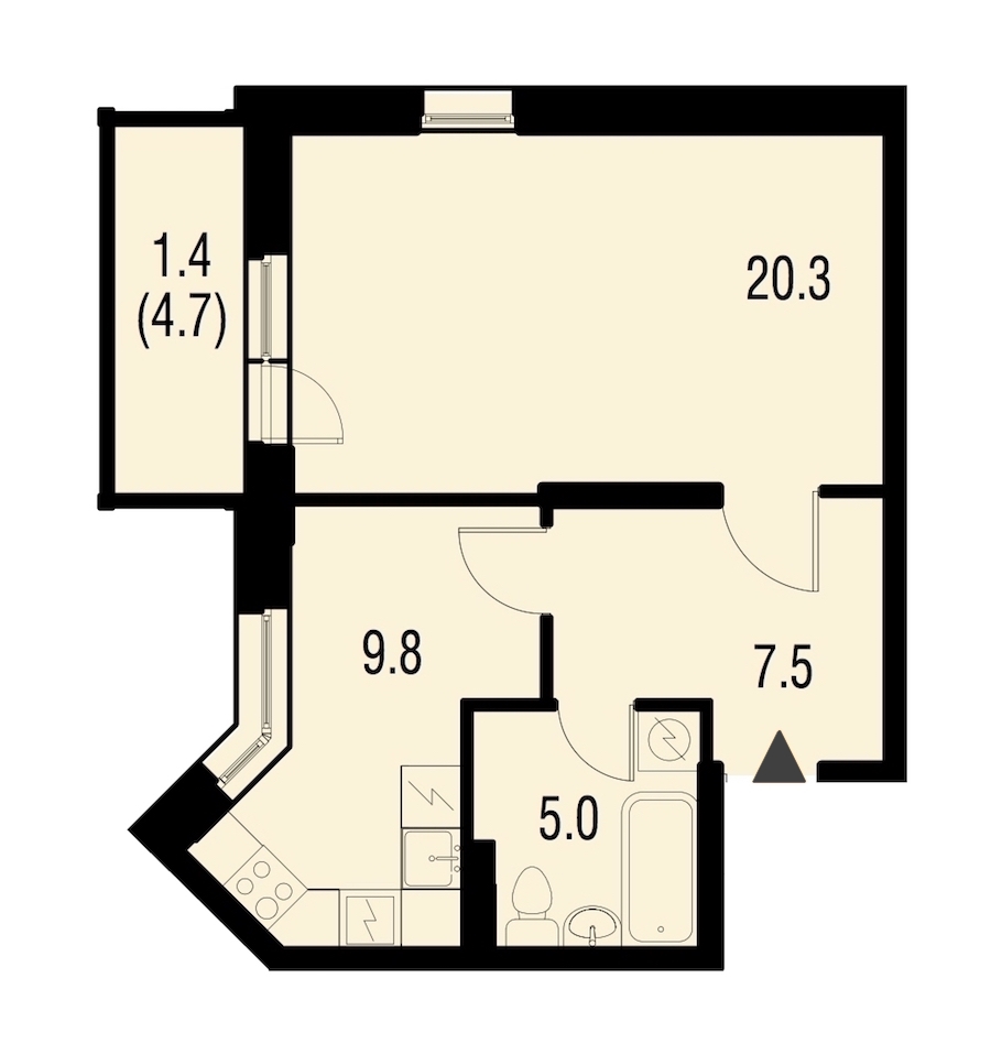 1-комнатная, 42 м² — ЖК ЖК Жемчужный Каскад