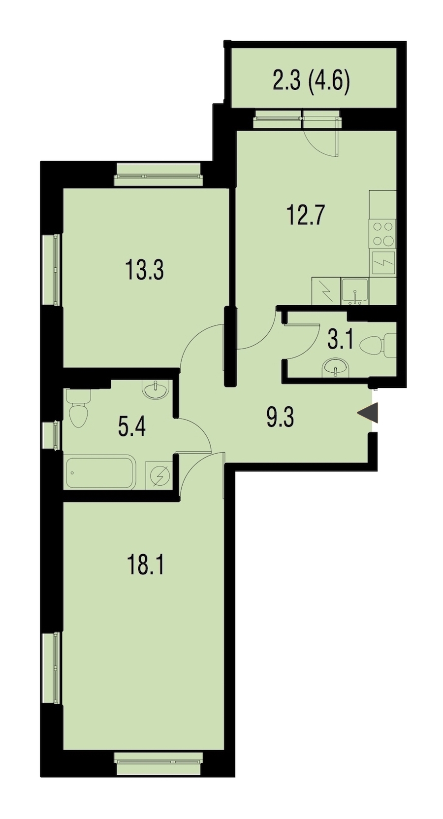 2-комнатная, 62 м² — ЖК ЖК Жемчужный Каскад