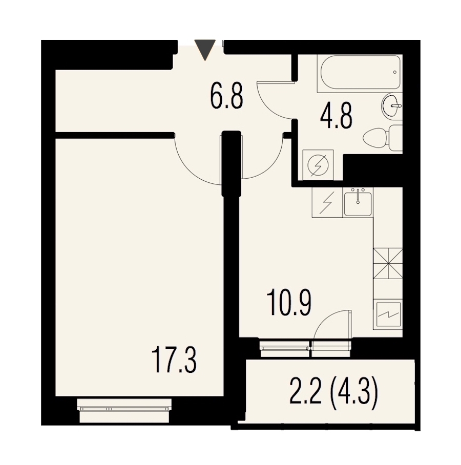 1-комнатная, 41 м² — ЖК ЖК Жемчужный Каскад