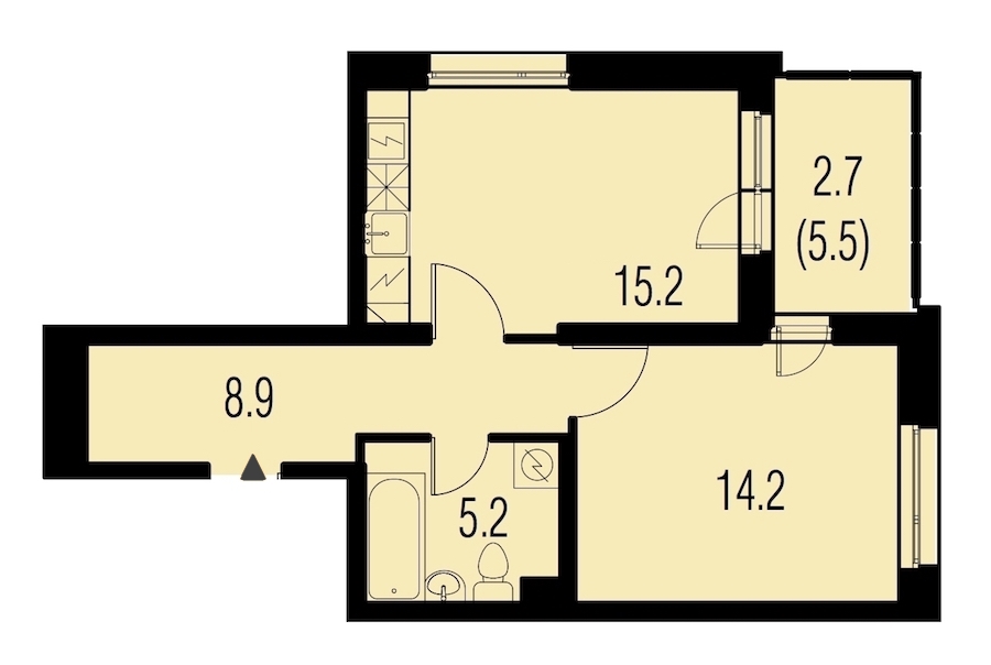 1-комнатная, 46 м² — ЖК ЖК Жемчужный Каскад
