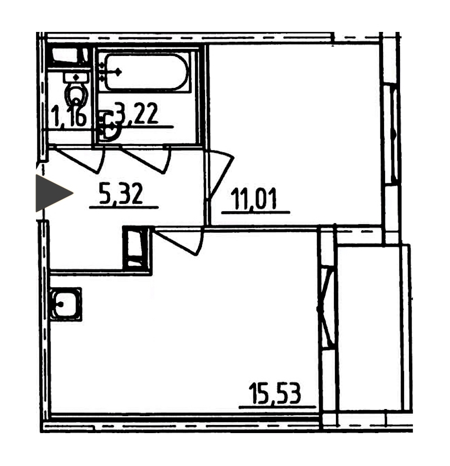 1-комнатная, 38 м² — ЖК ЖК Аэросити