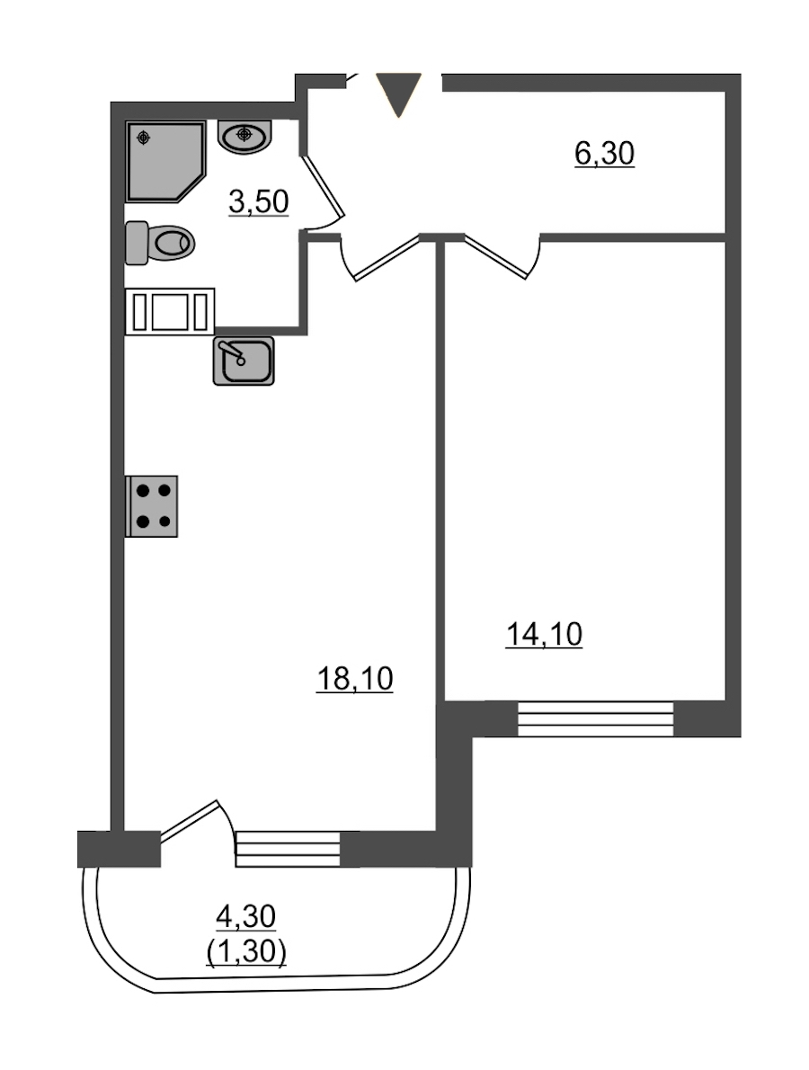 1-комнатная, 43 м² — ЖК ЖК Энфилд