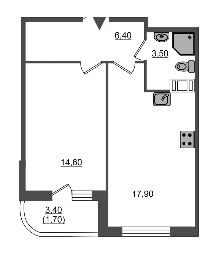 1-комнатная, 44 м² — ЖК ЖК Энфилд
