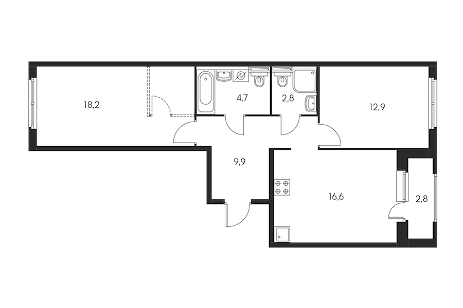 2-комнатная, 67 м² — ЖК ЖК Орловский парк