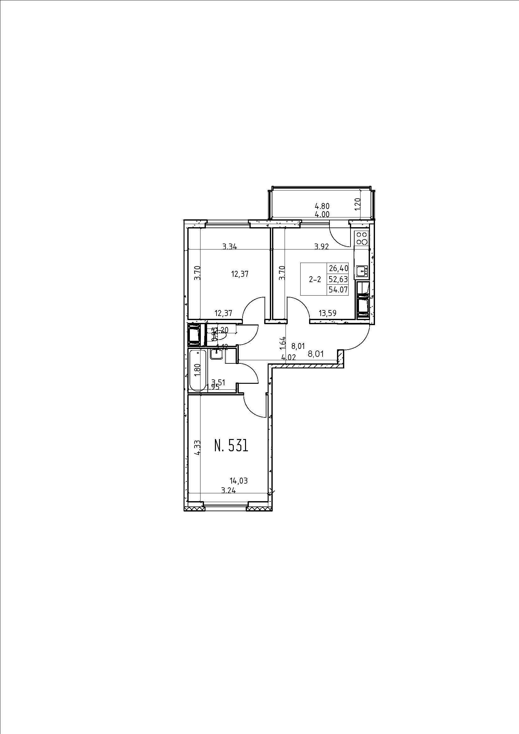 2-комнатная, 54 м² — ЖК Ап-квартал Московский (Up-квартал Московский)