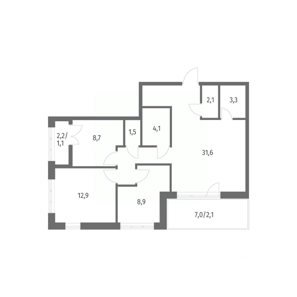 3-комнатная, 76.3 м² — ЖК ЖК НьюПитер (NEWПИТЕР)