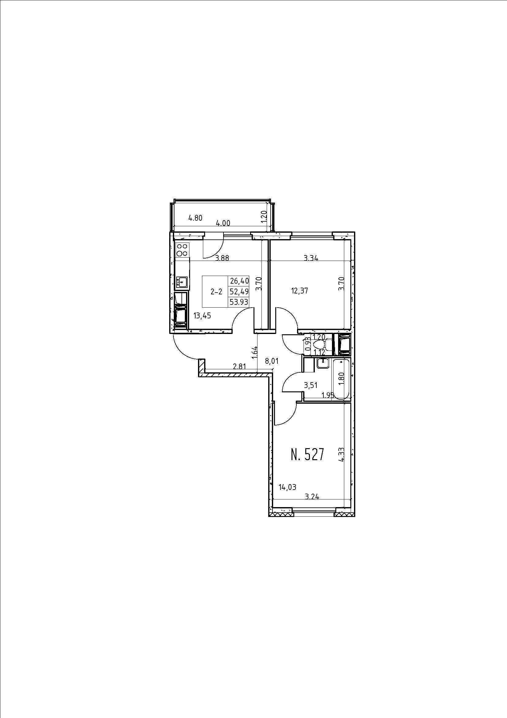 2-комнатная, 54 м² — ЖК Ап-квартал Московский (Up-квартал Московский)