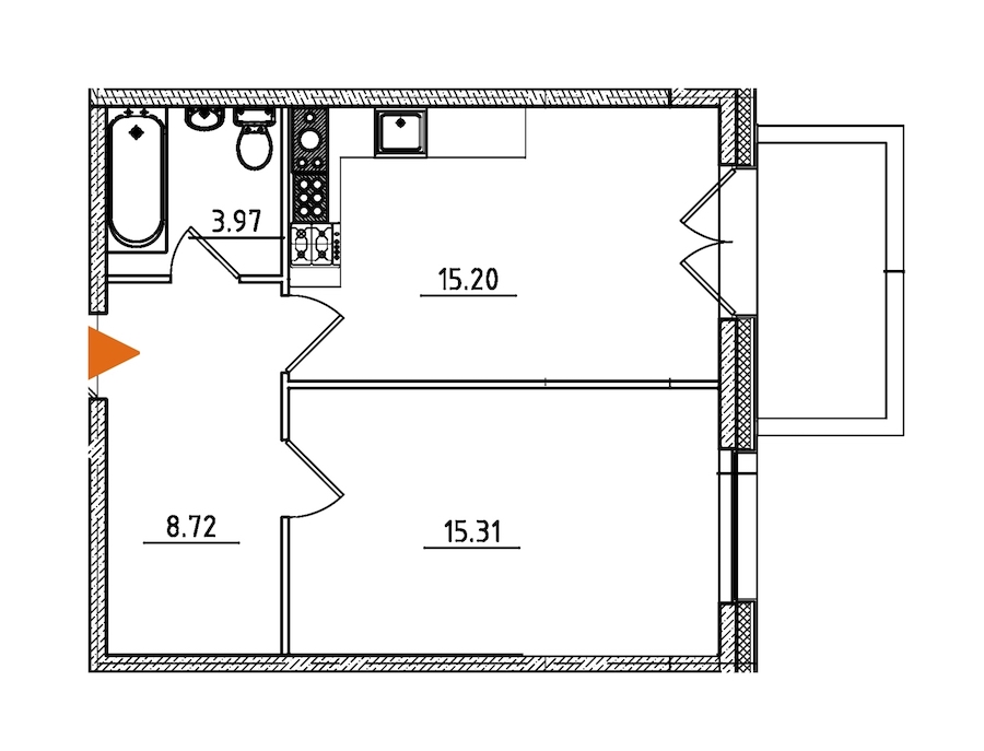 1-комнатная, 45 м² — ЖК ЖК Петровская доминанта