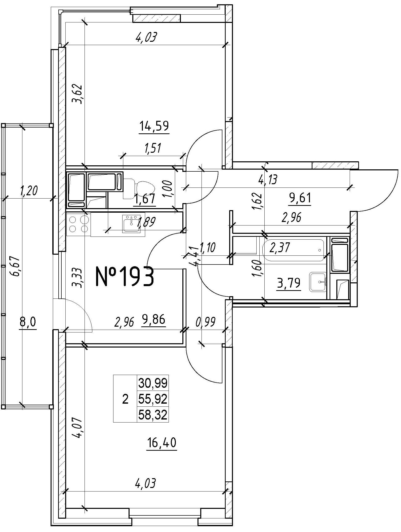 2-комнатная, 58 м² — ЖК Ап-квартал Московский (Up-квартал Московский)