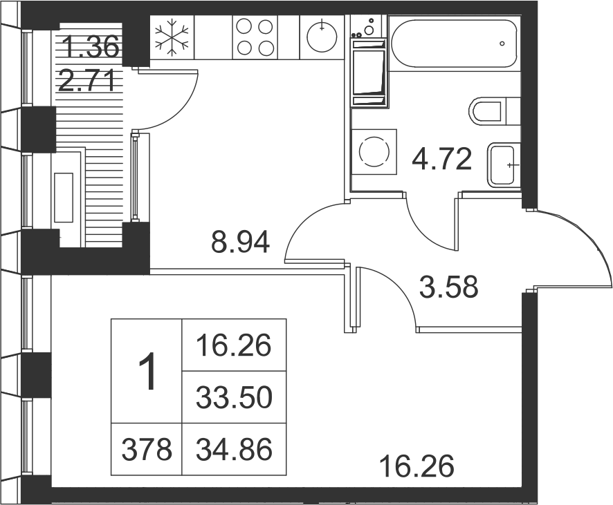 1-комнатная, 35 м² — ЖК ЖК Golden City (Голден сити)