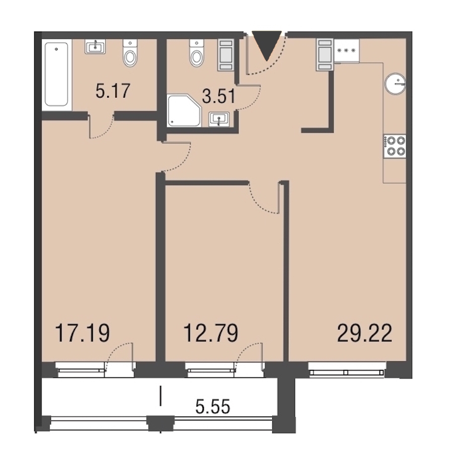 2-комнатная, 68 м² — ЖК Апарт-отель Русские сезоны