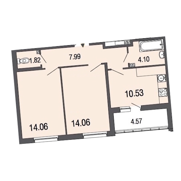 2-комнатная, 53 м² — ЖК ЖК ЭкоСити