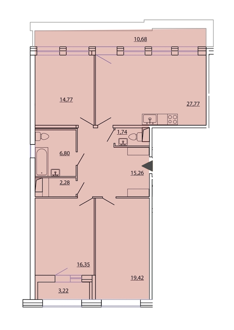 3-комнатная, 109 м² — ЖК ЖК Фамилия