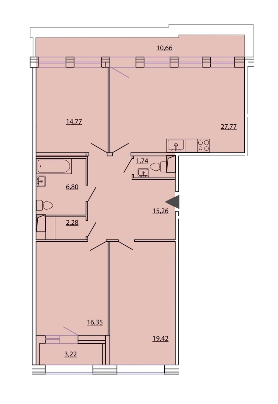3-комнатная, 109 м² — ЖК ЖК Фамилия