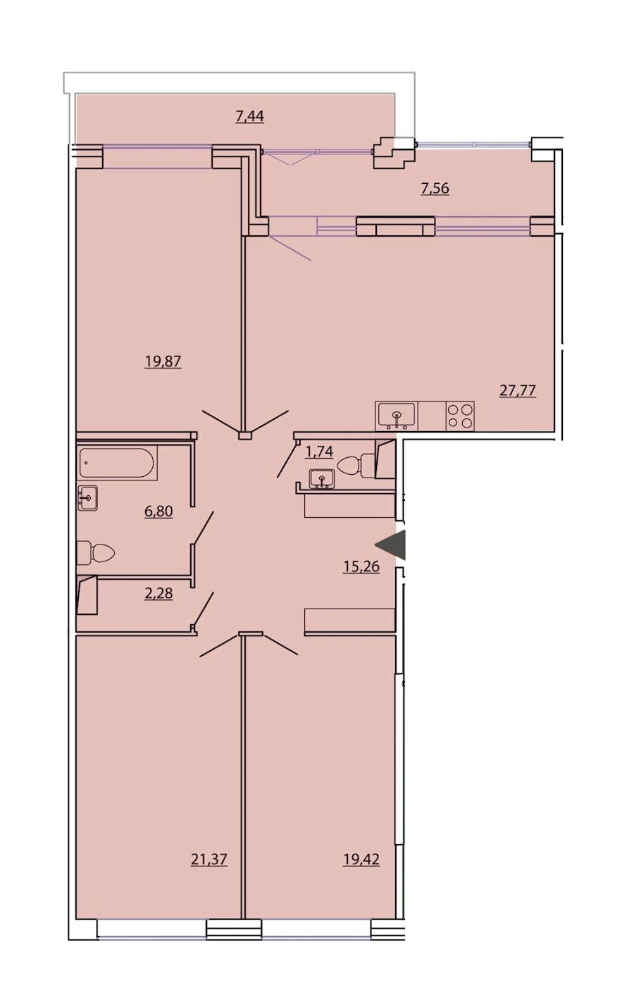 3-комнатная, 121 м² — ЖК ЖК Фамилия