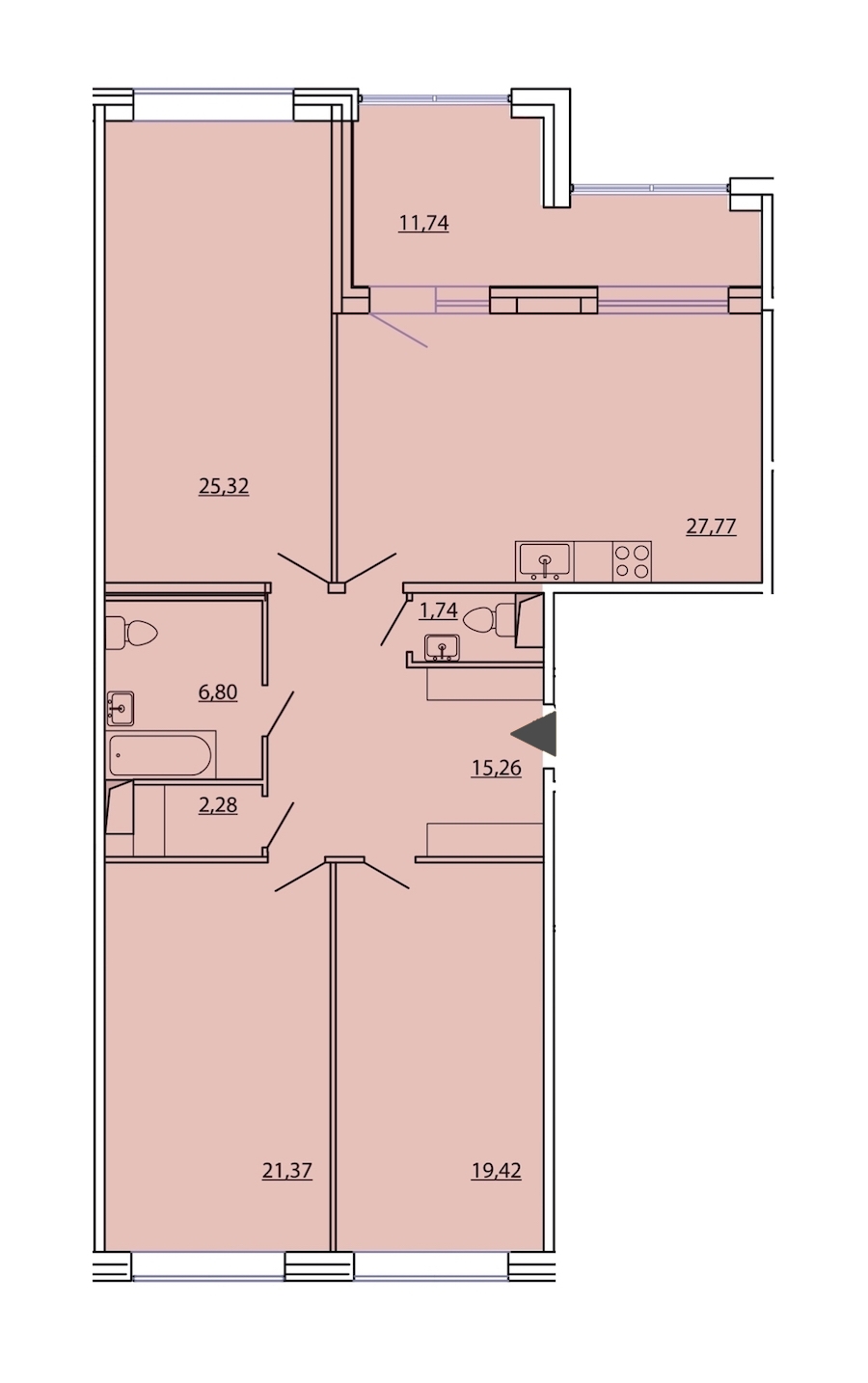 3-комнатная, 126 м² — ЖК ЖК Фамилия