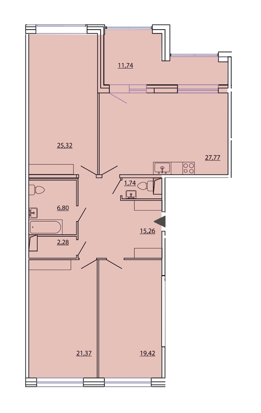 3-комнатная, 126 м² — ЖК ЖК Фамилия