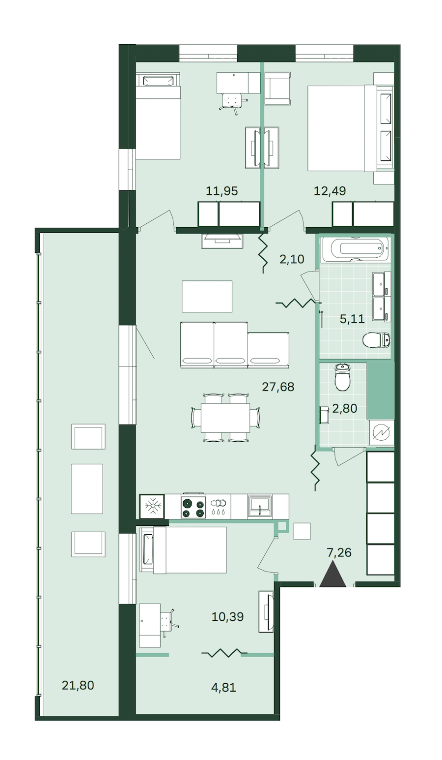 3-комнатная, 95 м² — ЖК ЖК Магнифика Резиденс (Magnifika Residence)