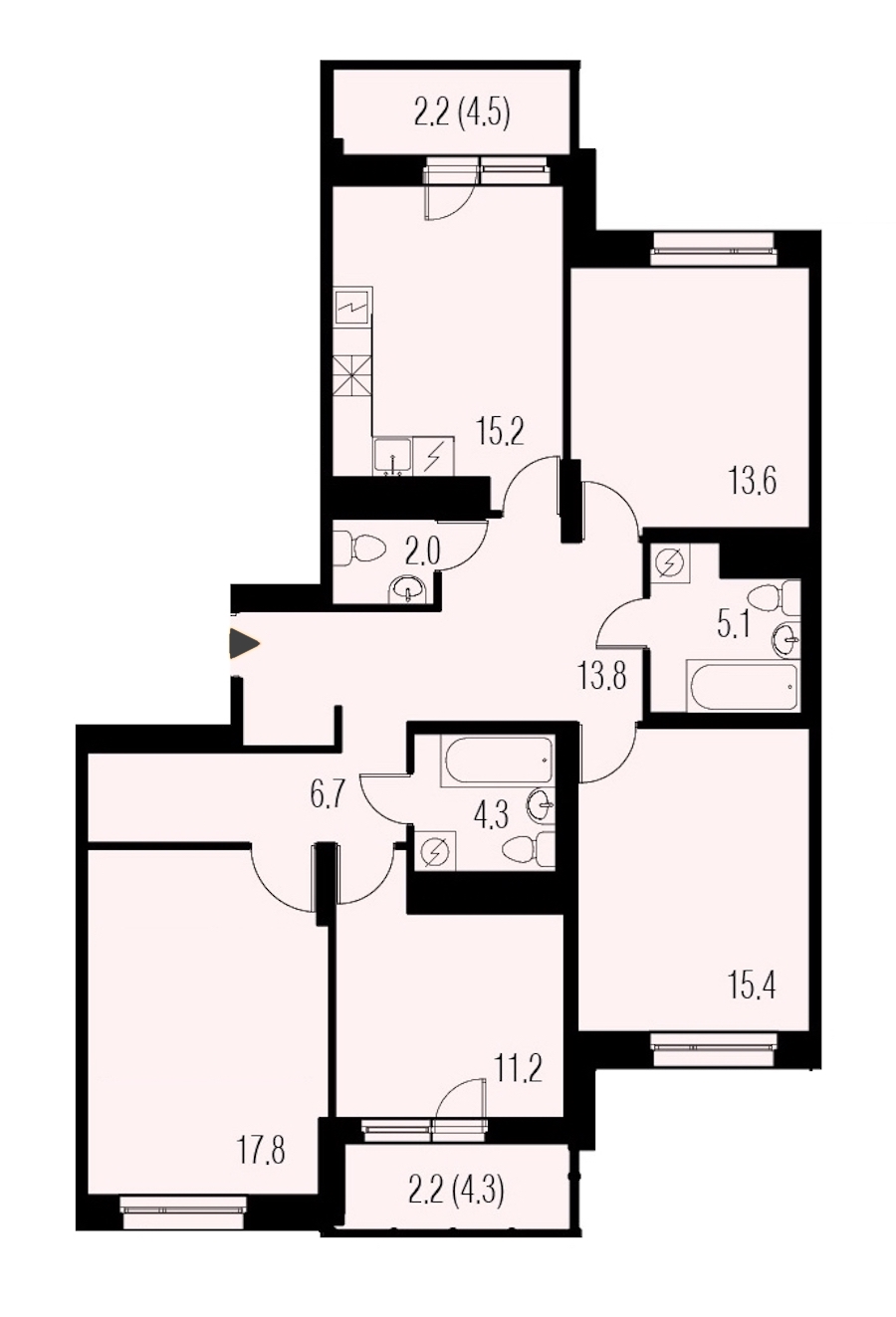 4-комнатная, 110 м² — ЖК ЖК Жемчужный Каскад