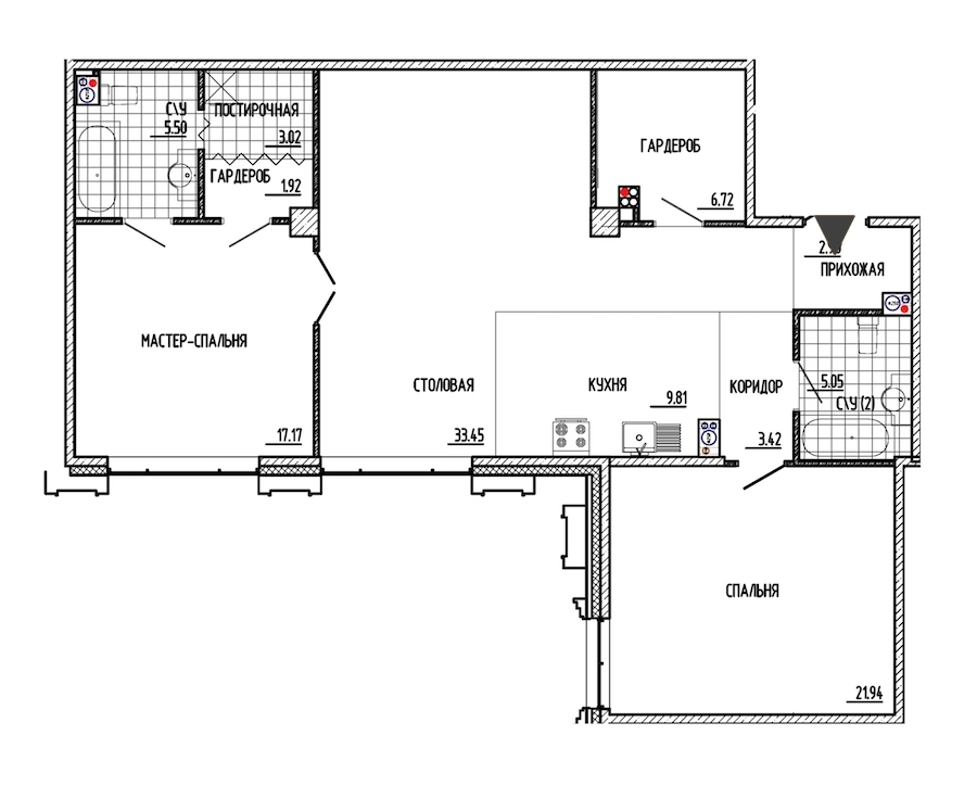 2-комнатная, 111 м² — ЖК ЖК Маленькая Франция