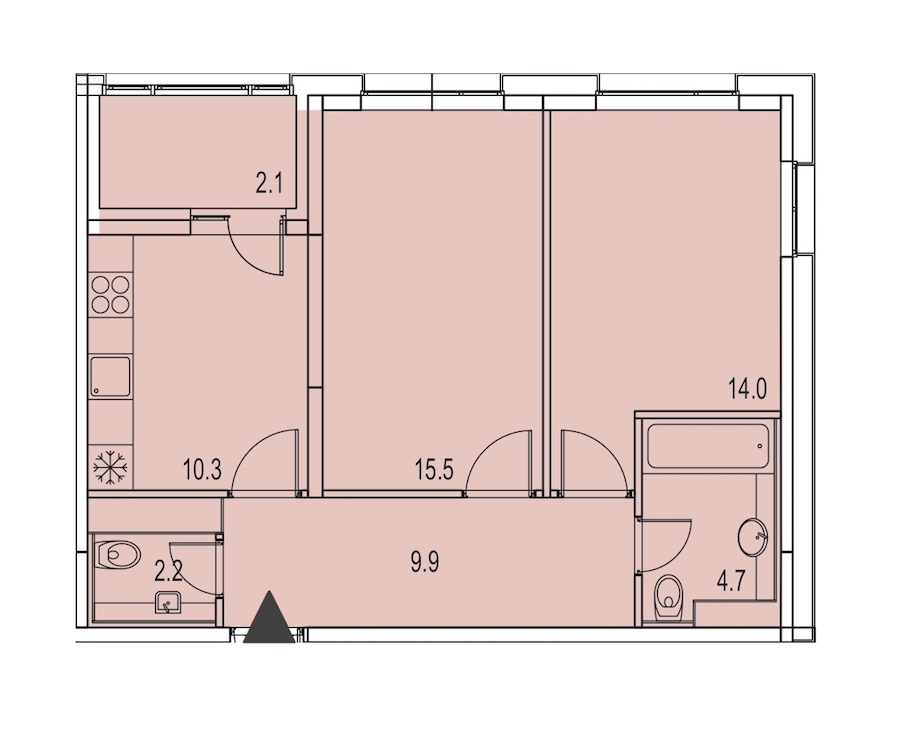 2-комнатная, 59 м² — ЖК ЖК Лайф Лесная