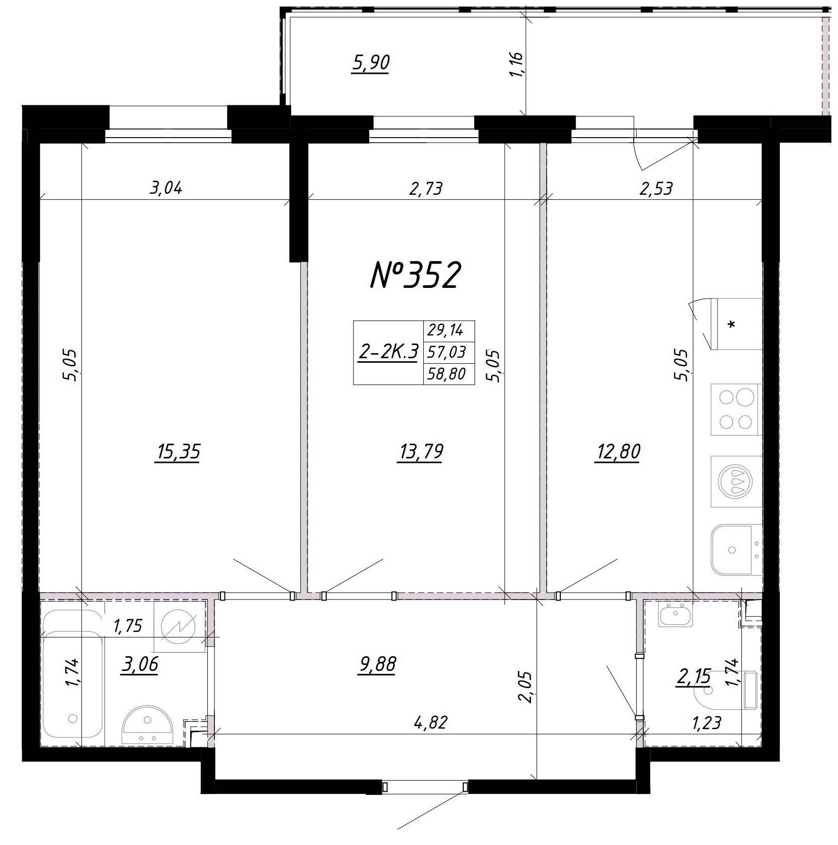 2-комнатная, 61 м² — ЖК Ап-квартал Комендантский (Up-квартал Комендантский)