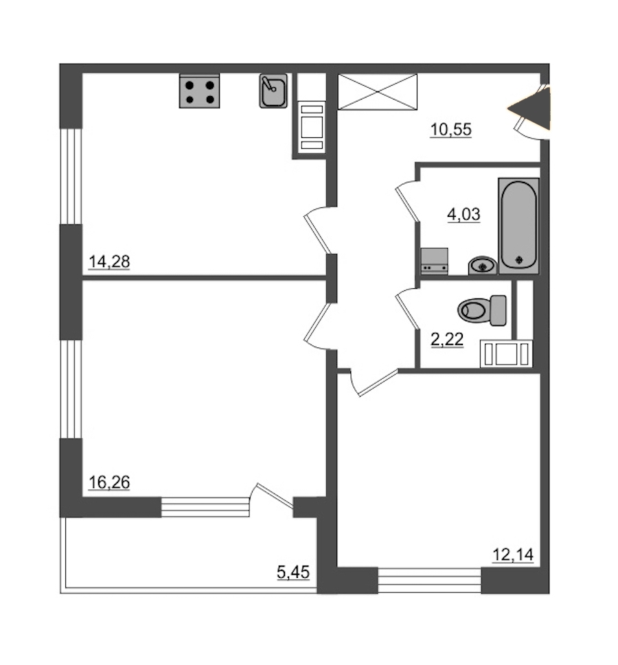 2-комнатная, 62 м² — ЖК ЖК Питер