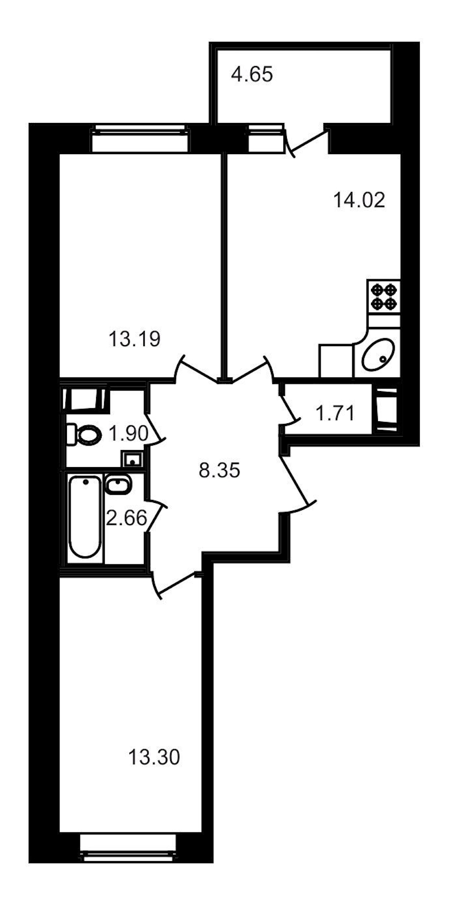 2-комнатная, 60 м² — ЖК ЖК Северный