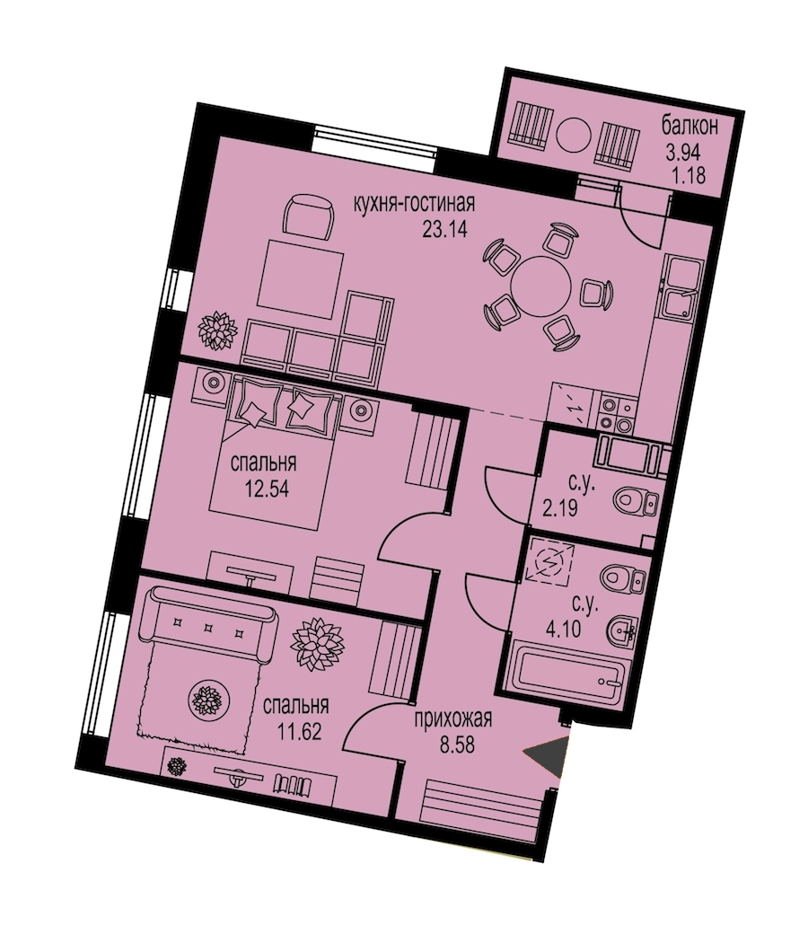2-комнатная, 63 м² — ЖК ЖК ID Мурино (Айди Мурино)