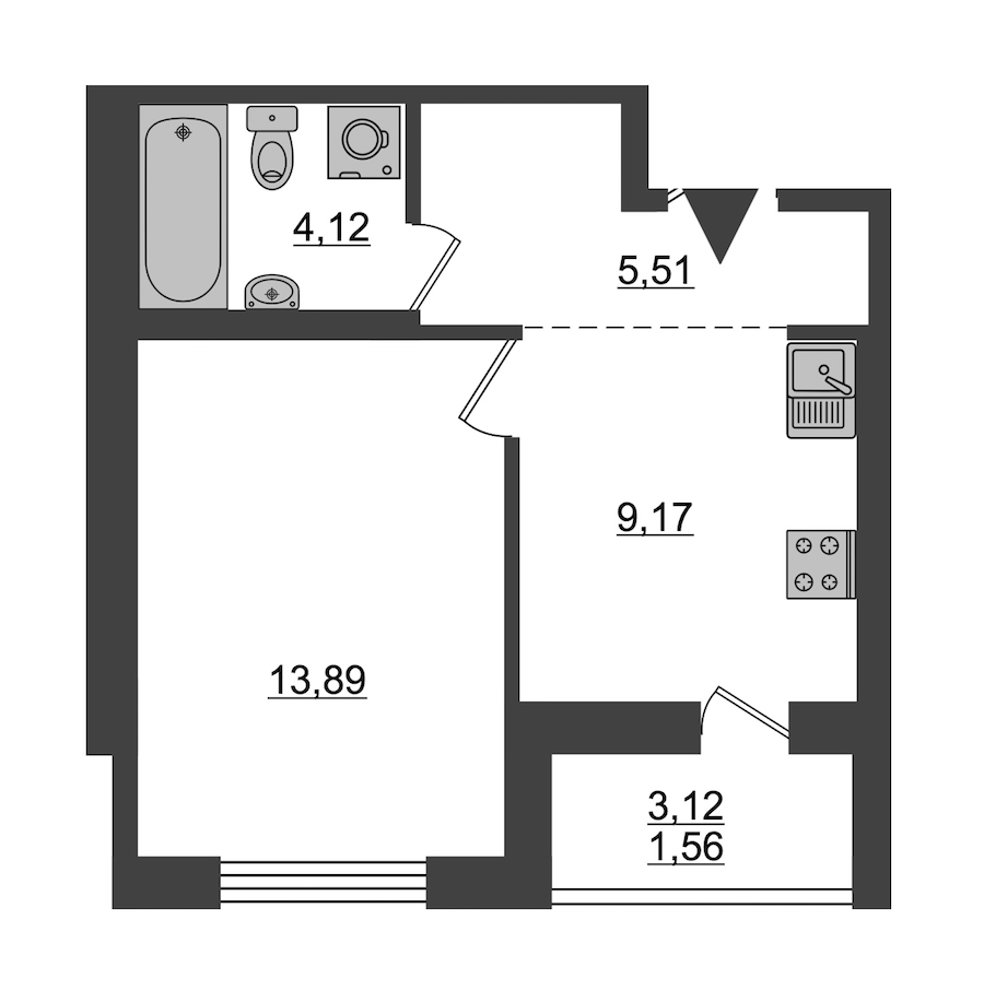 1-комнатная, 34 м² — ЖК ЖК ID Мурино (Айди Мурино)