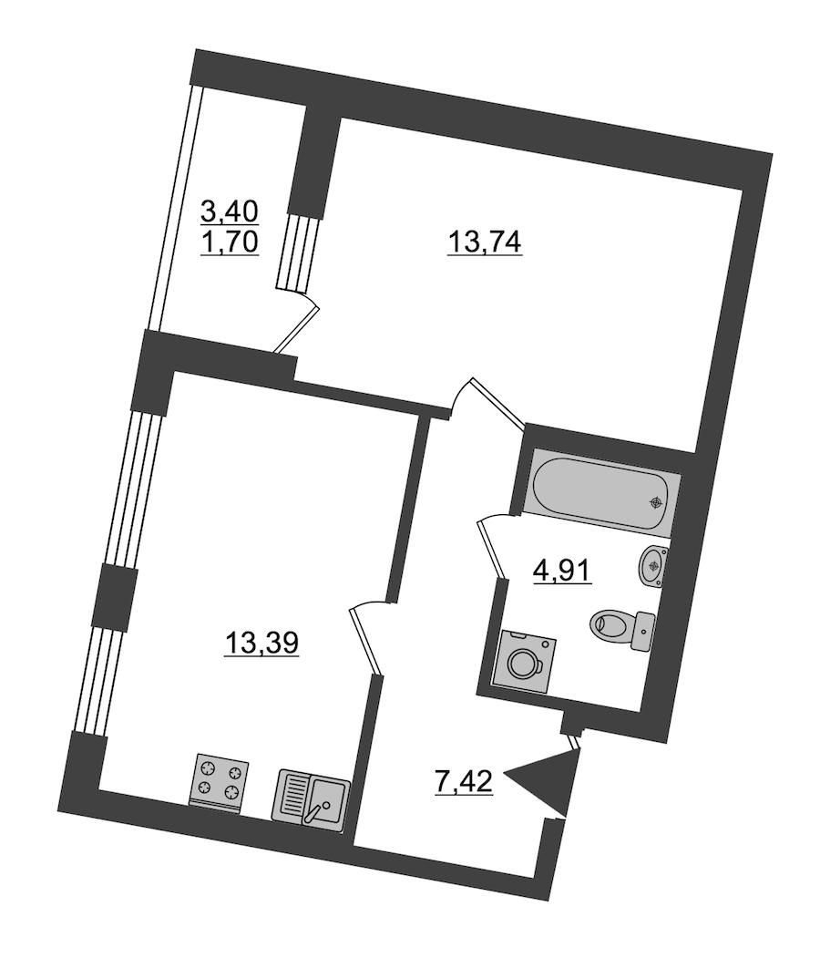 1-комнатная, 41 м² — ЖК ЖК ID Мурино (Айди Мурино)