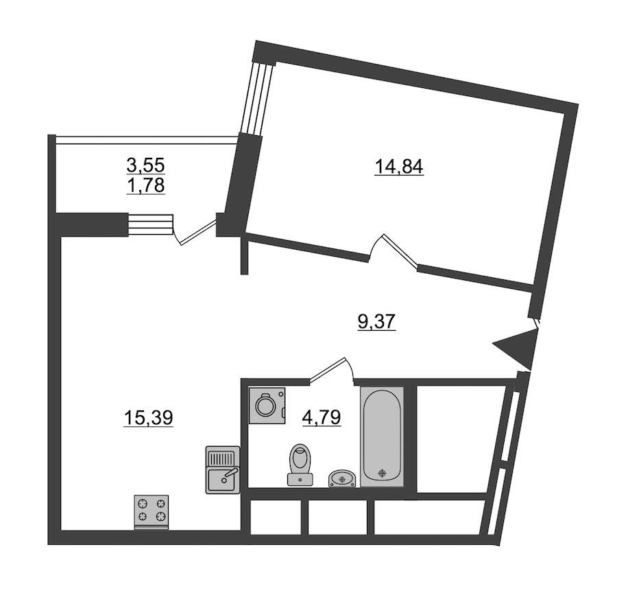 1-комнатная, 46 м² — ЖК ЖК ID Мурино (Айди Мурино)
