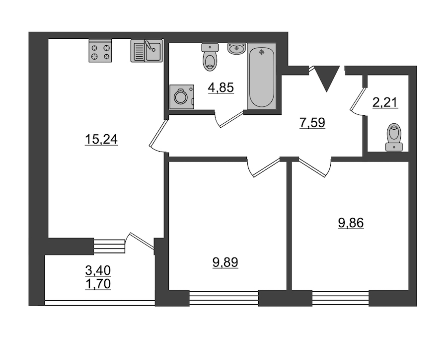 2-комнатная, 51 м² — ЖК ЖК ID Мурино (Айди Мурино)